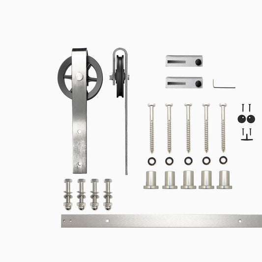 HOMACER 84-in Brushed Nickel Indoor Spoke Wheel Single Barn Door Hardware Kit HL1DNZ084C