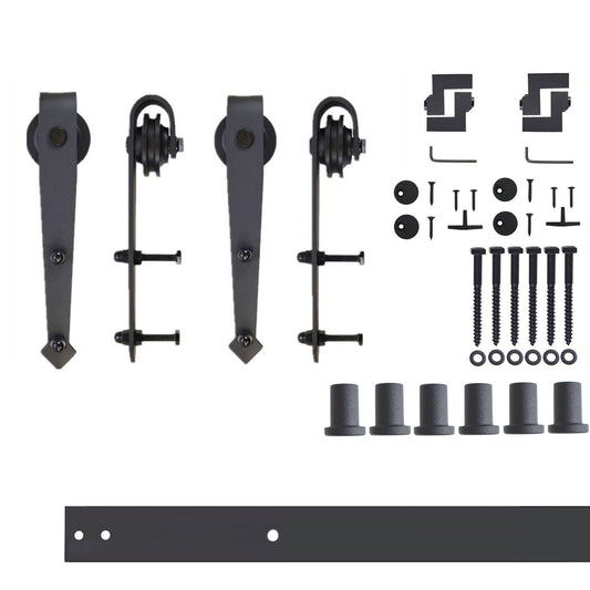 HOMACER 96-in Rustic Black Indoor Arrow Double Barn Door Hardware Kit JT2TGH096C
