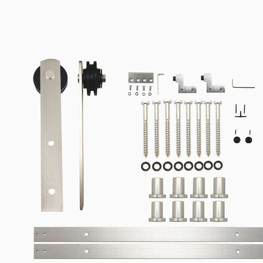 HOMACER 132-in Brushed Nickel Indoor I-strap Single Barn Door Hardware Kit ZT1DNZ132C