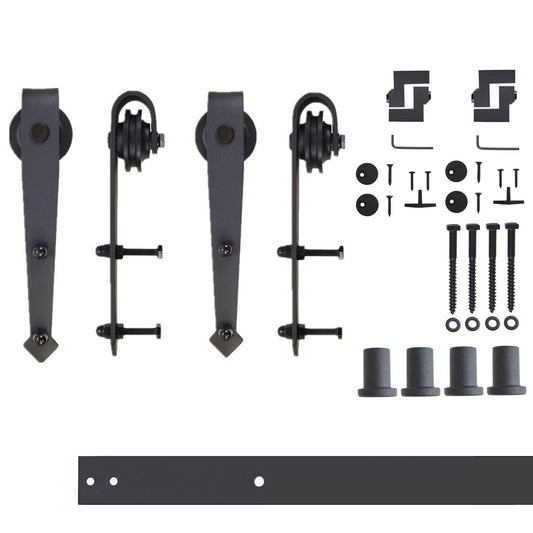 HOMACER 60-in Rustic Black Indoor Arrow Double Barn Door Hardware Kit JT2TGH060C