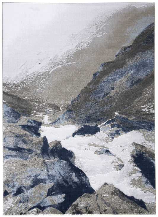 Room Envy Javers 8 x 11 (ft) Loomed Bright White/Warm Dark Gray Rectangular Indoor Abstract Mid-Century Modern Area rug