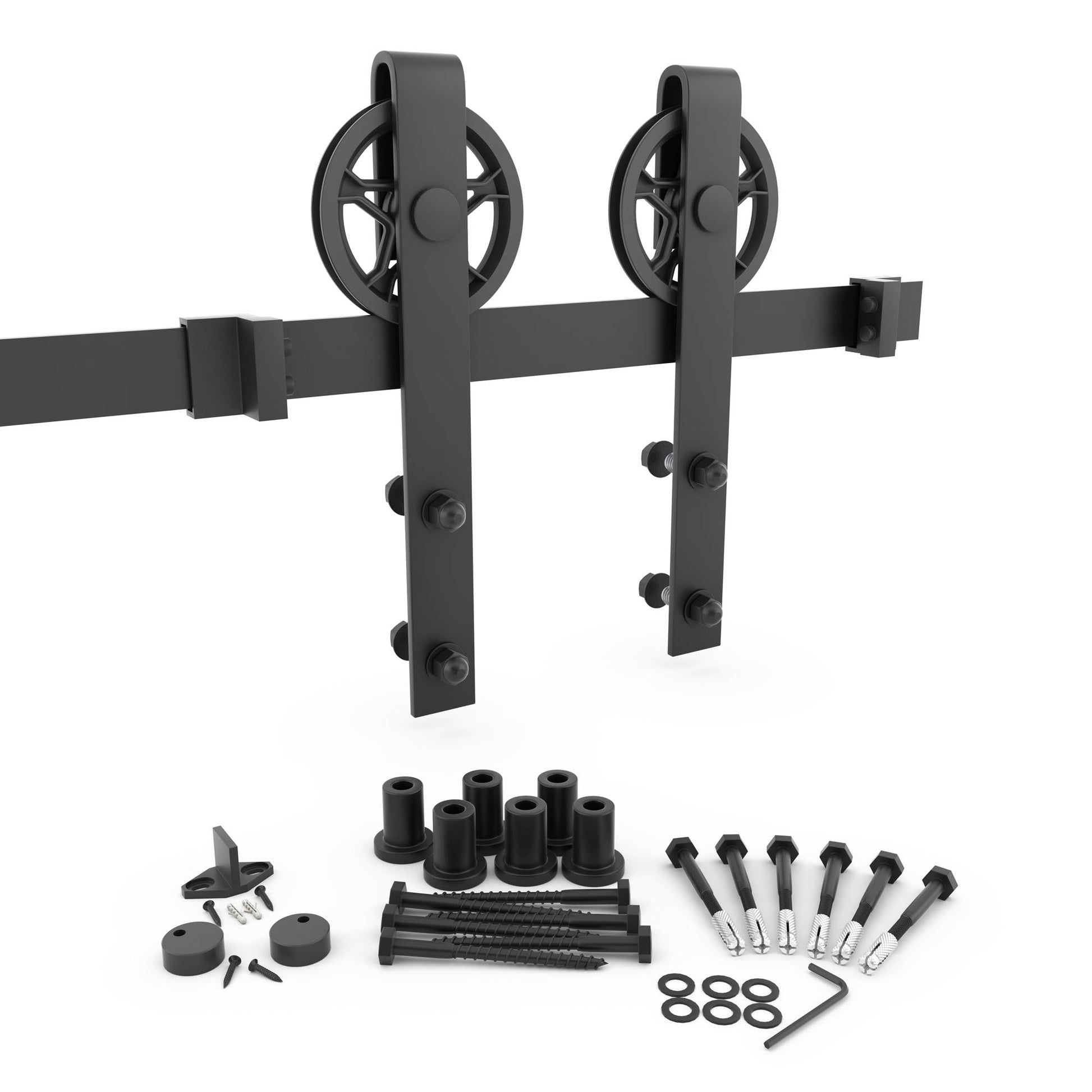 EightDoors 96-in Matte Black Indoor Wagon Wheel Single Barn Door Hardware Kit B96WGBLACK