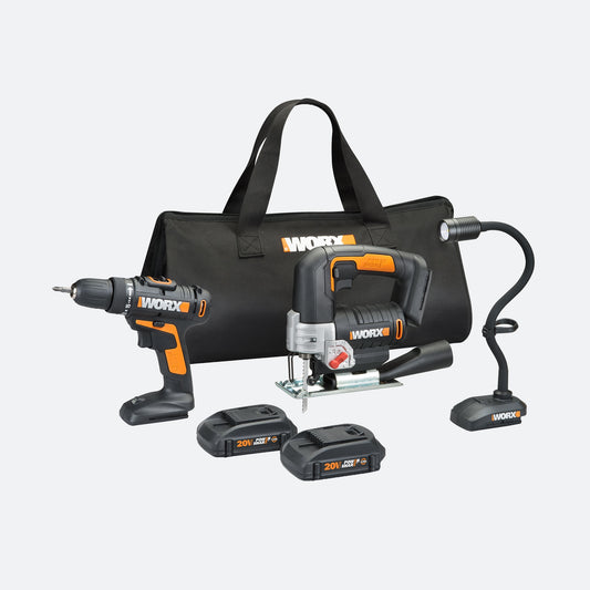 WORX 20-volt 3-Tool Power Tool Combo Kit with Soft Case (2-Batteries Included and Charger Included) WX958L