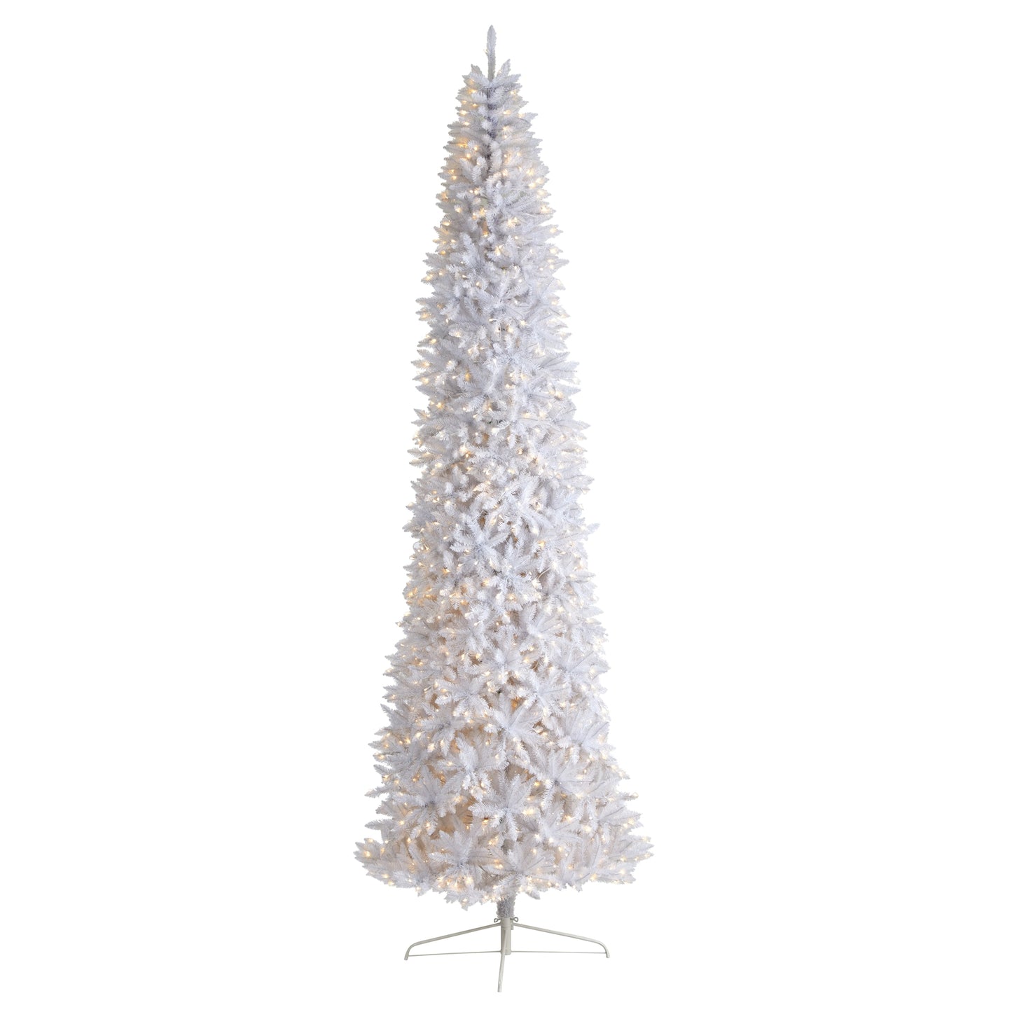 Nearly Natural 12-ft Douglas fir Pre-lit Slim White Artificial Christmas Tree with White LED Lights