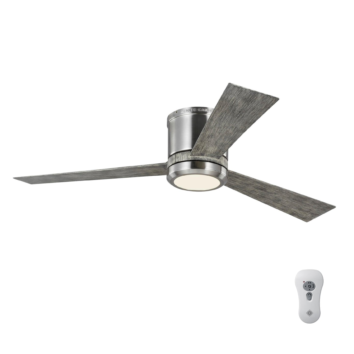 Generation Lighting Clarity 52-in Integrated LED Flush Mount Brushed Steel with Light Grey Weathered Oak Blades Ceiling Fan With Light - Remote Included ( 3 -Blade )