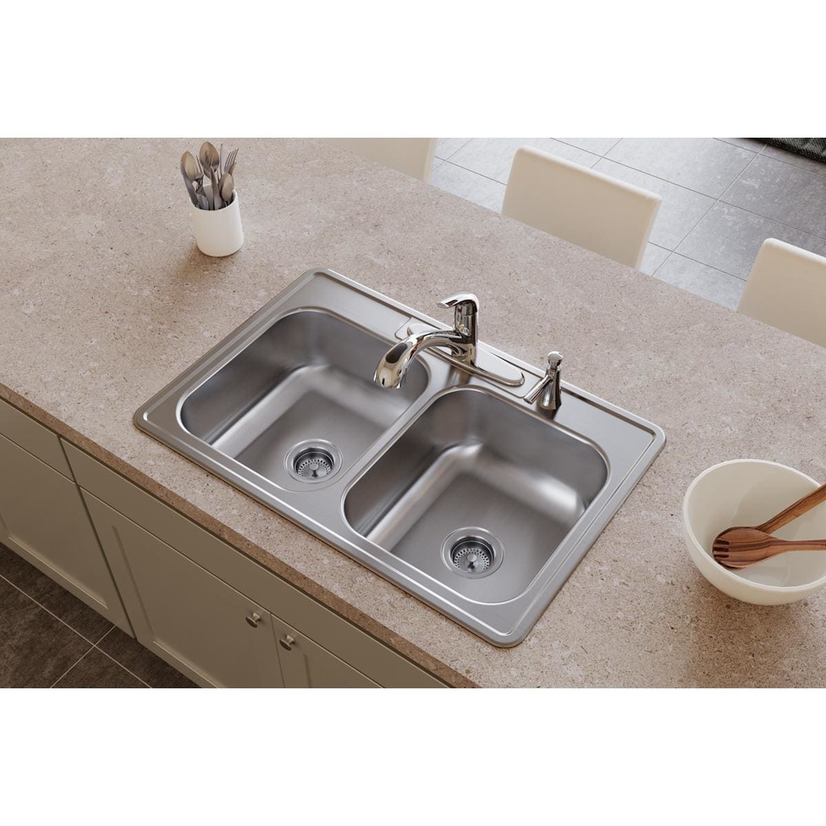 Dayton Drop-in 33-in x 22-in Stainless steel Double equal bowl 18 -Gauge Kitchen Sink