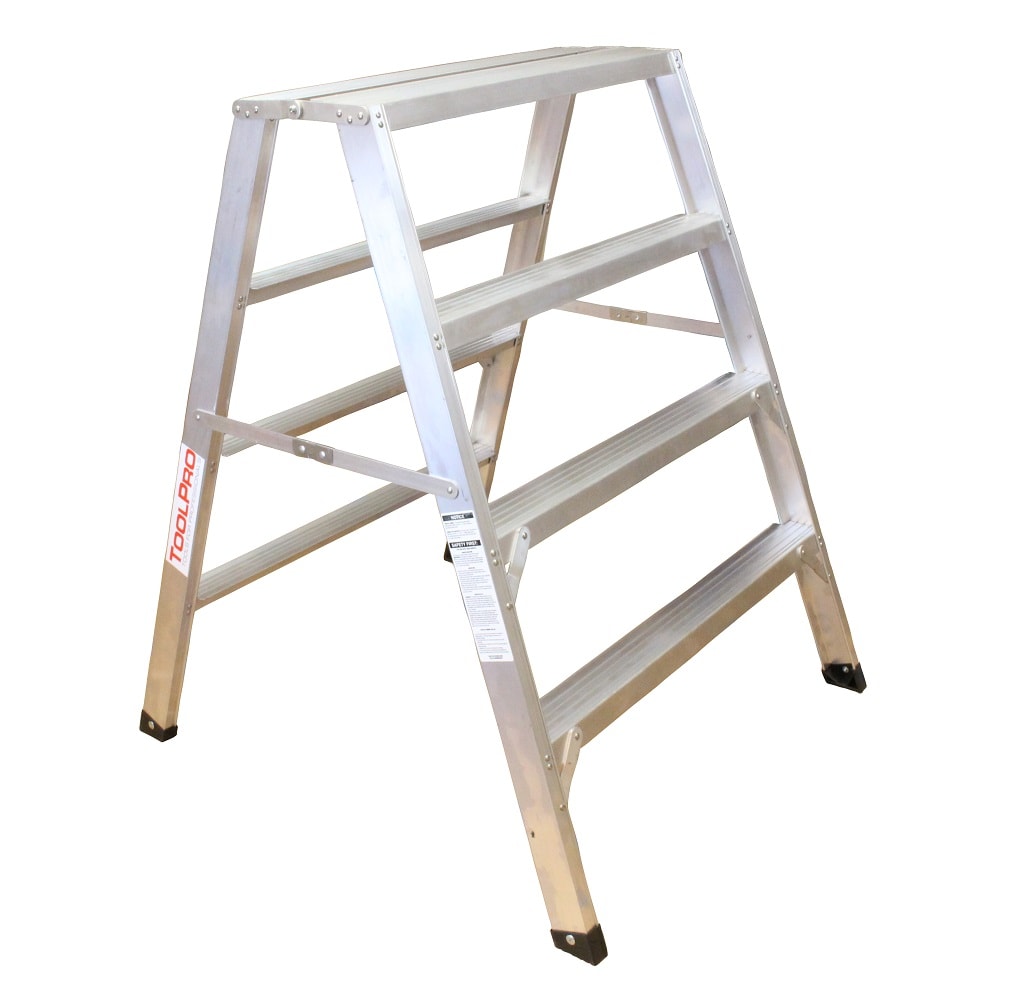 ToolPro 4 ft. Aluminum Flat-Top Sawhorse 4-ft Aluminum Type 1A-300-lb Load Capacity Step Ladder TP20324