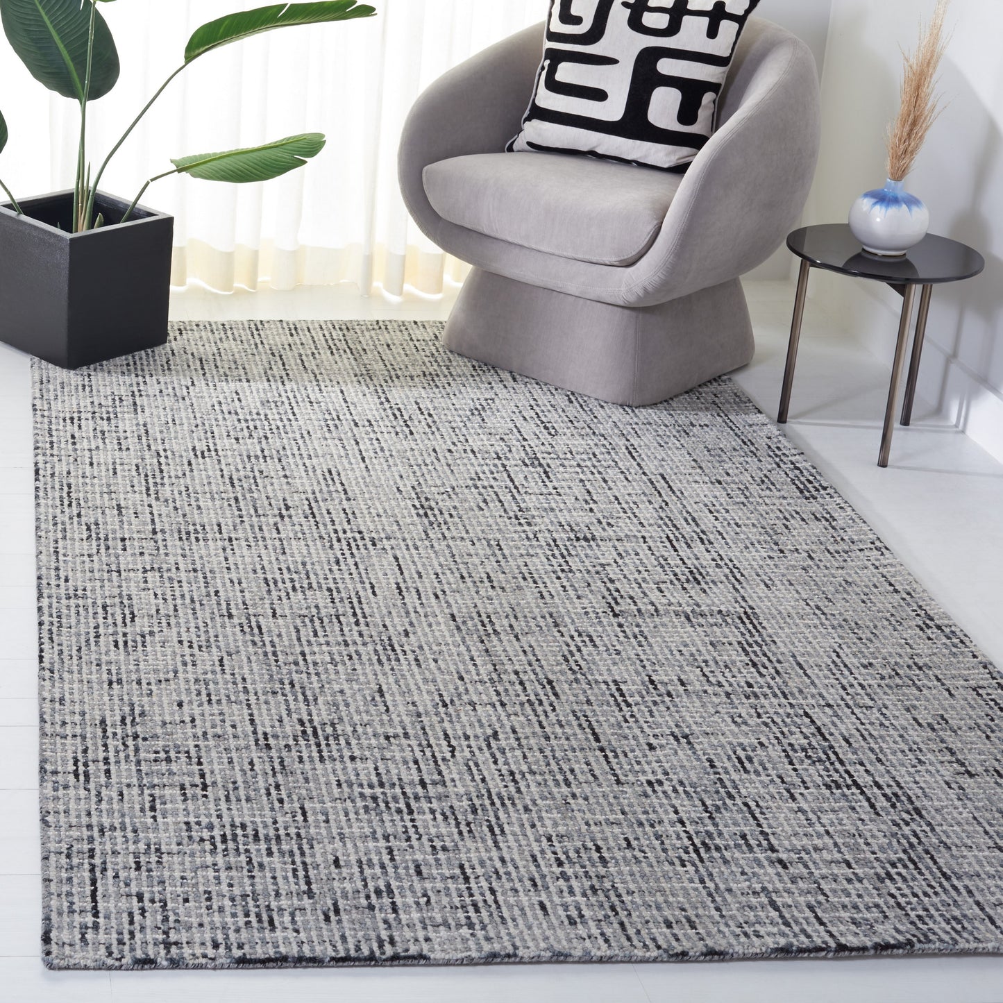 Safavieh Abstract Lottie 9 x 12 (ft) Tufted Wool Dark Gray/Ivory Rectangular Indoor Abstract Bohemian/Eclectic Area rug