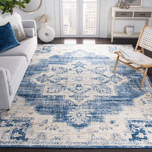 Safavieh Brentwood Clara 12 x 18 (ft) Loomed Ivory/Navy Rectangular Indoor Distressed/Overdyed Bohemian/Eclectic Area rug