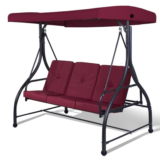 Clihome Outdoor Cushiones Porch Glider 3 -person Wine Outdoor Swing