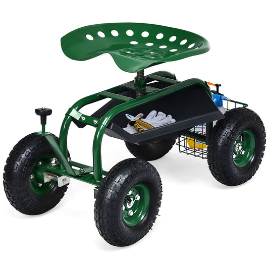 Costway Green Steel Garden Cart with 330 lbs. Weight Capacity and Tool Tray GT3450