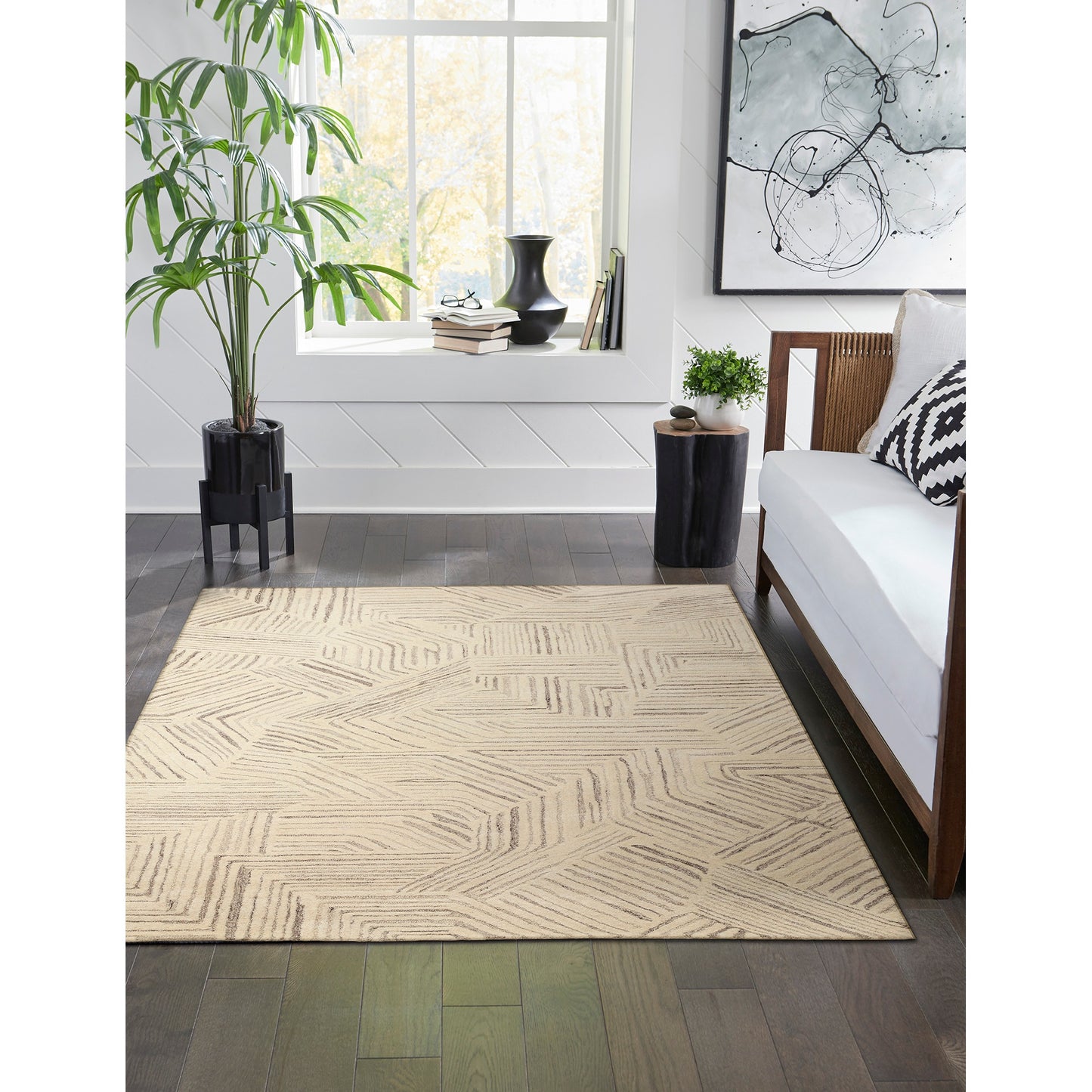 Liora Manne Madison 5 x 8 (ft) Tufted Wool Natural Rectangular Indoor Abstract Area rug