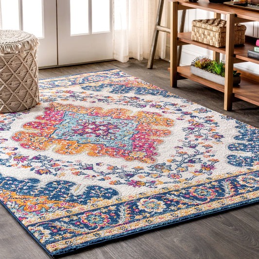 JONATHAN  Y BOHEMIAN FLAIR Vintage Medallion 12 x 15 (ft) Loomed Blue/Multi Rectangular Indoor Medallion Vintage Pet Friendly Area rug