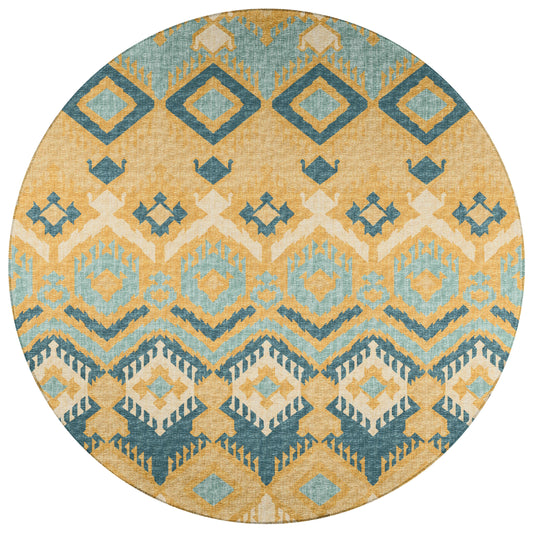 Addison Rugs Yuma 8 x 8 (ft) Yellow Round Indoor/Outdoor Ikat Moroccan Area rug