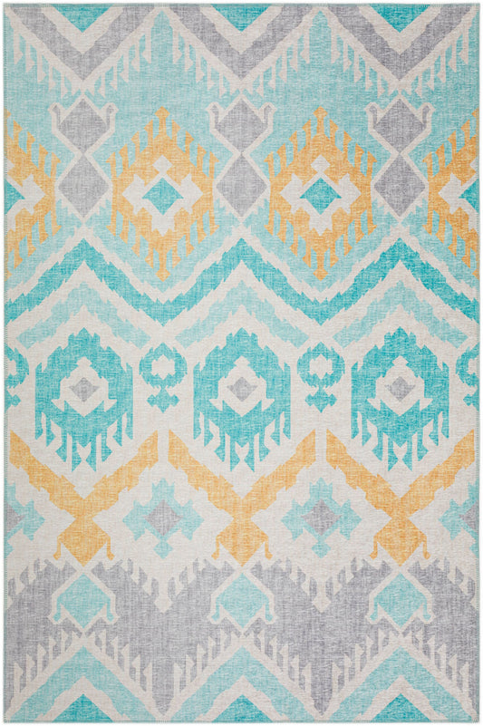 Addison Rugs Yuma 9 x 12 (ft) Aqua Rectangular Indoor/Outdoor Ikat Moroccan Area rug