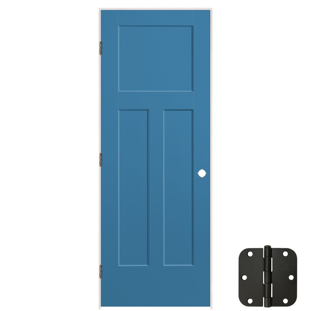 Masonite 28-in x 80-in Blue Heron Solid core 3-panel craftsman Right hand Smooth Prefinished Molded composite Flat Jamb Single Prehung Interior Door