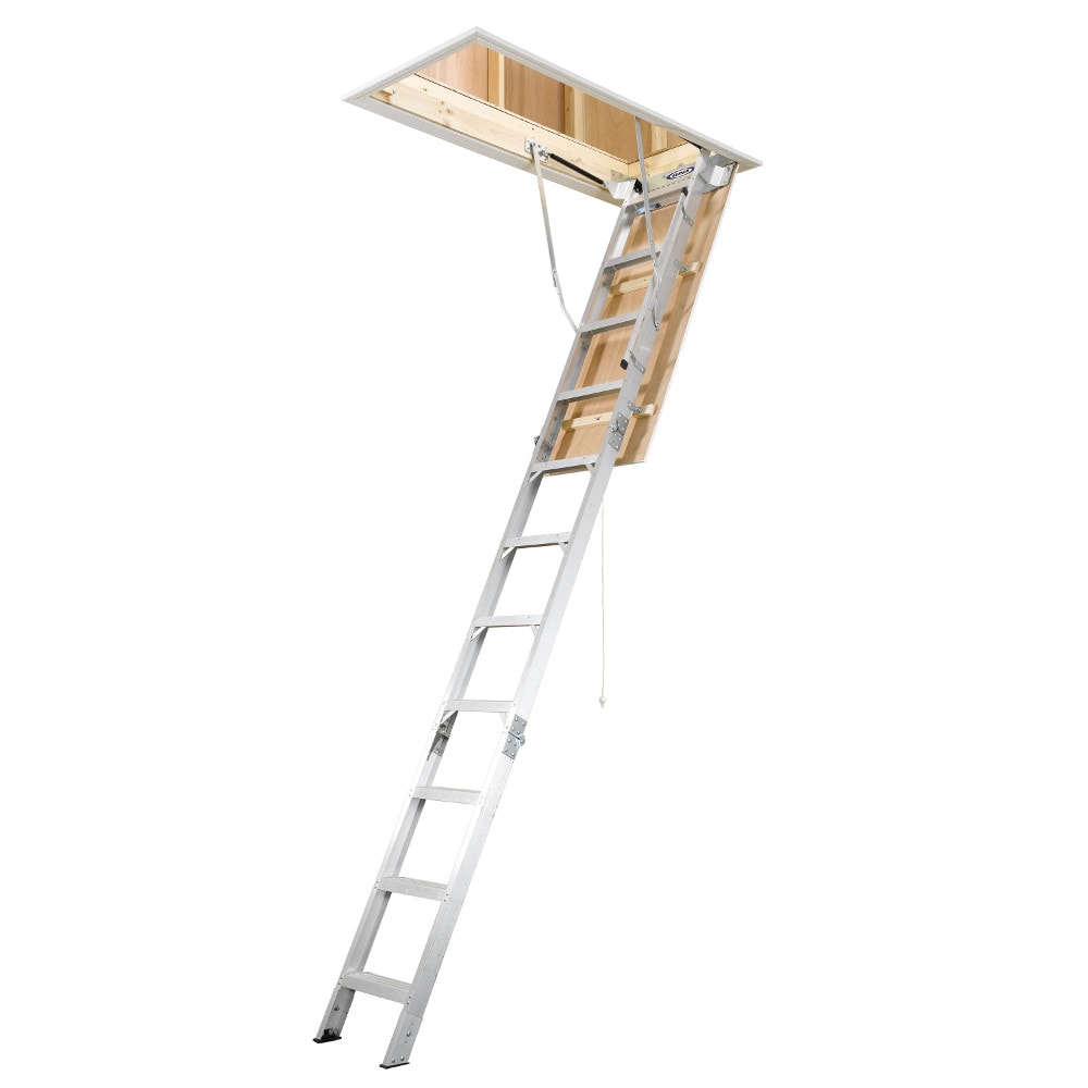 Werner Aluminum Folding Attic Ladder 8-ft to 10-ft (Rough Opening, 22.5-in x 54-in) with 375-lb Capacity