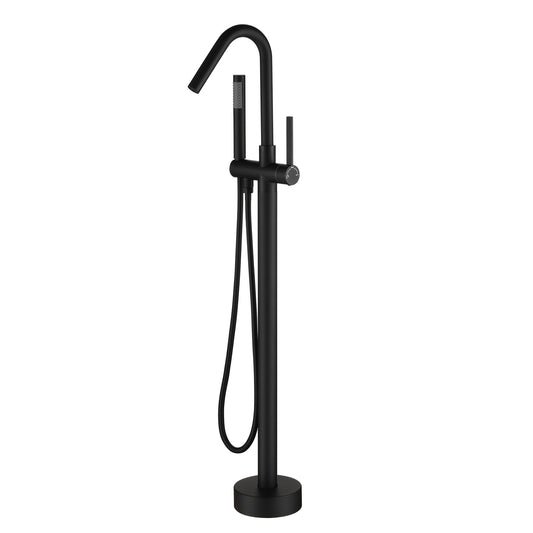 CASAINC Matte Black 1-handle Freestanding High-arc Bathtub Faucet with Hand Shower ( Valve Included )