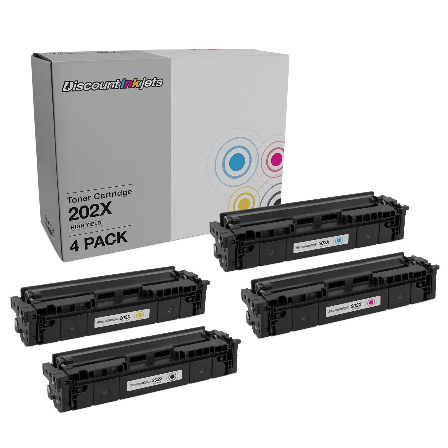 4pk Toner Cartridge Replacements for HP 202X Black, Cyan, Magenta, Yellow Compatible with HP Color LaserJet: M254dw, M281cdw, M281dw, M281fdw