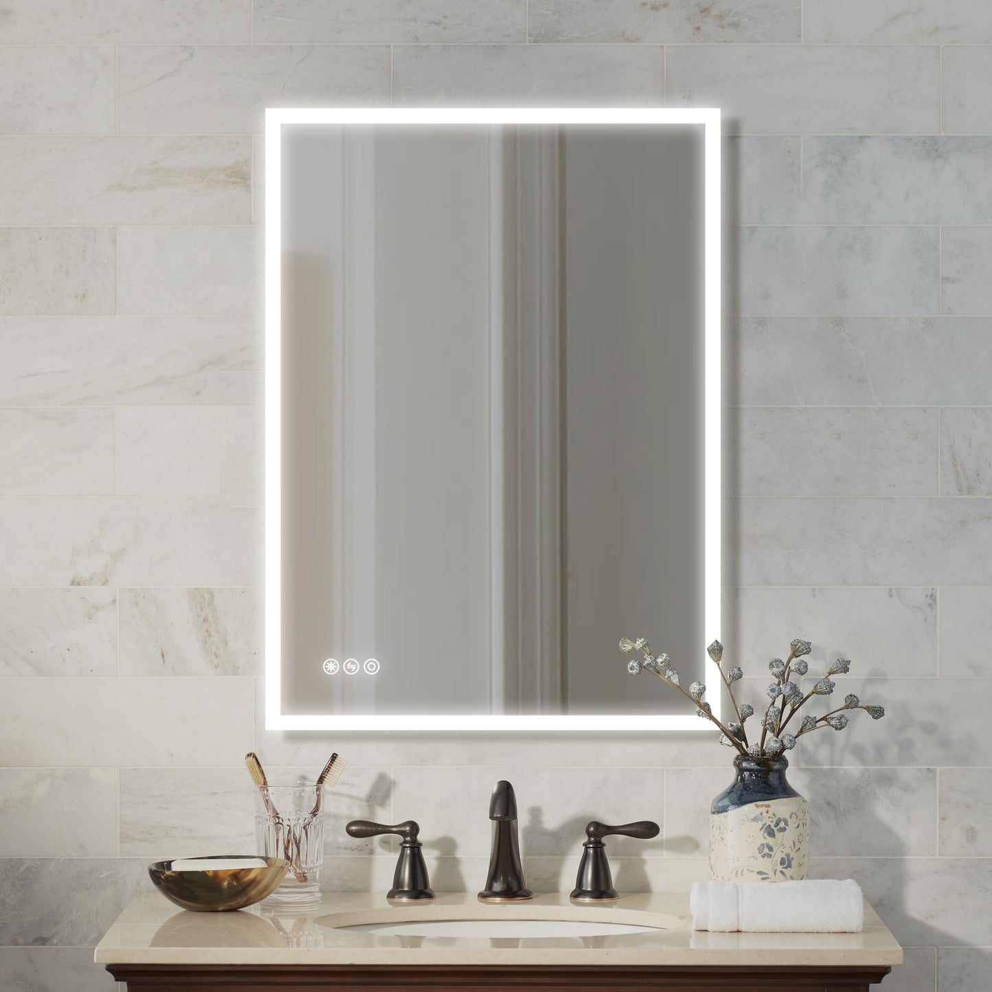 WELLFOR 24-Inches x 36-Inches Frameless Rectangle Dimmable Lighted Fog Free Bathroom Vanity Mirror ( Silver )
