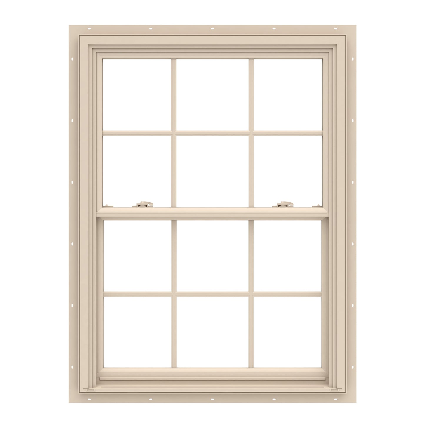 Pella 150 Series 31-1/2-in x 53-1/2-in Almond Almond Vinyl New construction Double Hung Window Low-E argon Double Pane Glass with Grids (Full Screen Included)