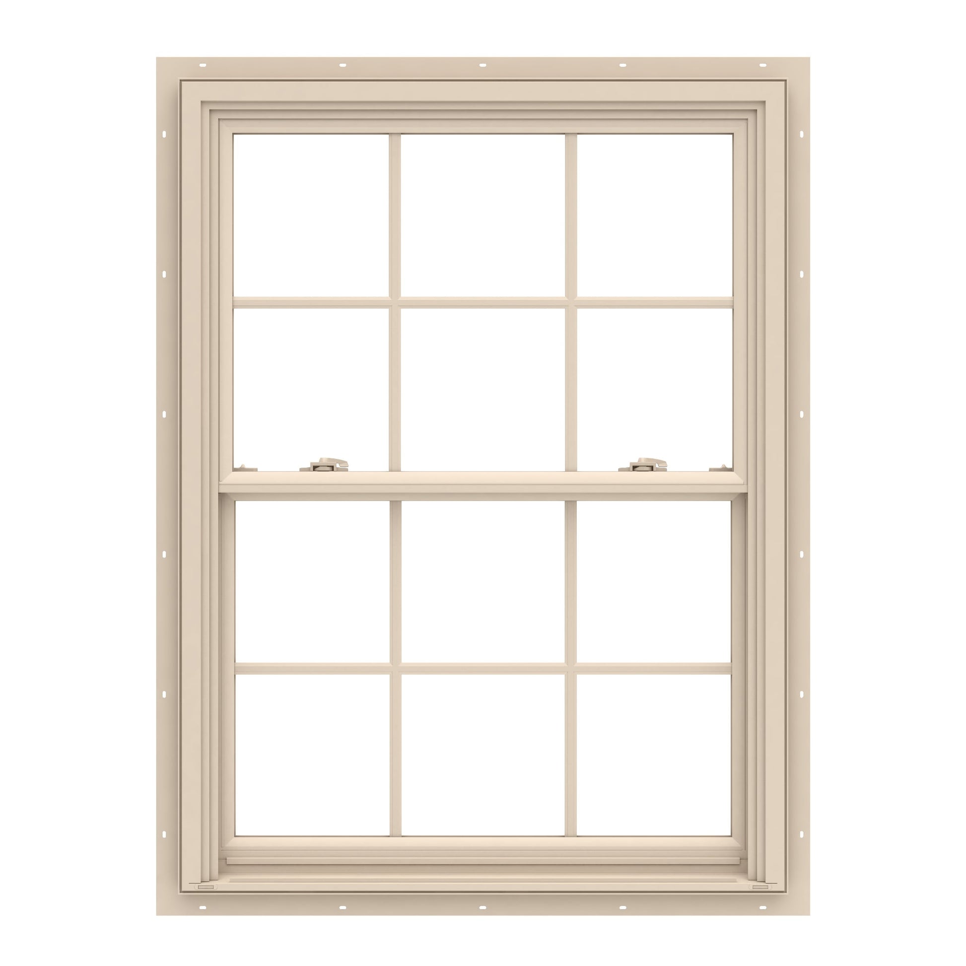 Pella 150 Series 31-1/2-in x 53-1/2-in Almond Almond Vinyl New construction Double Hung Window Low-E argon Double Pane Glass with Grids (Full Screen Included)