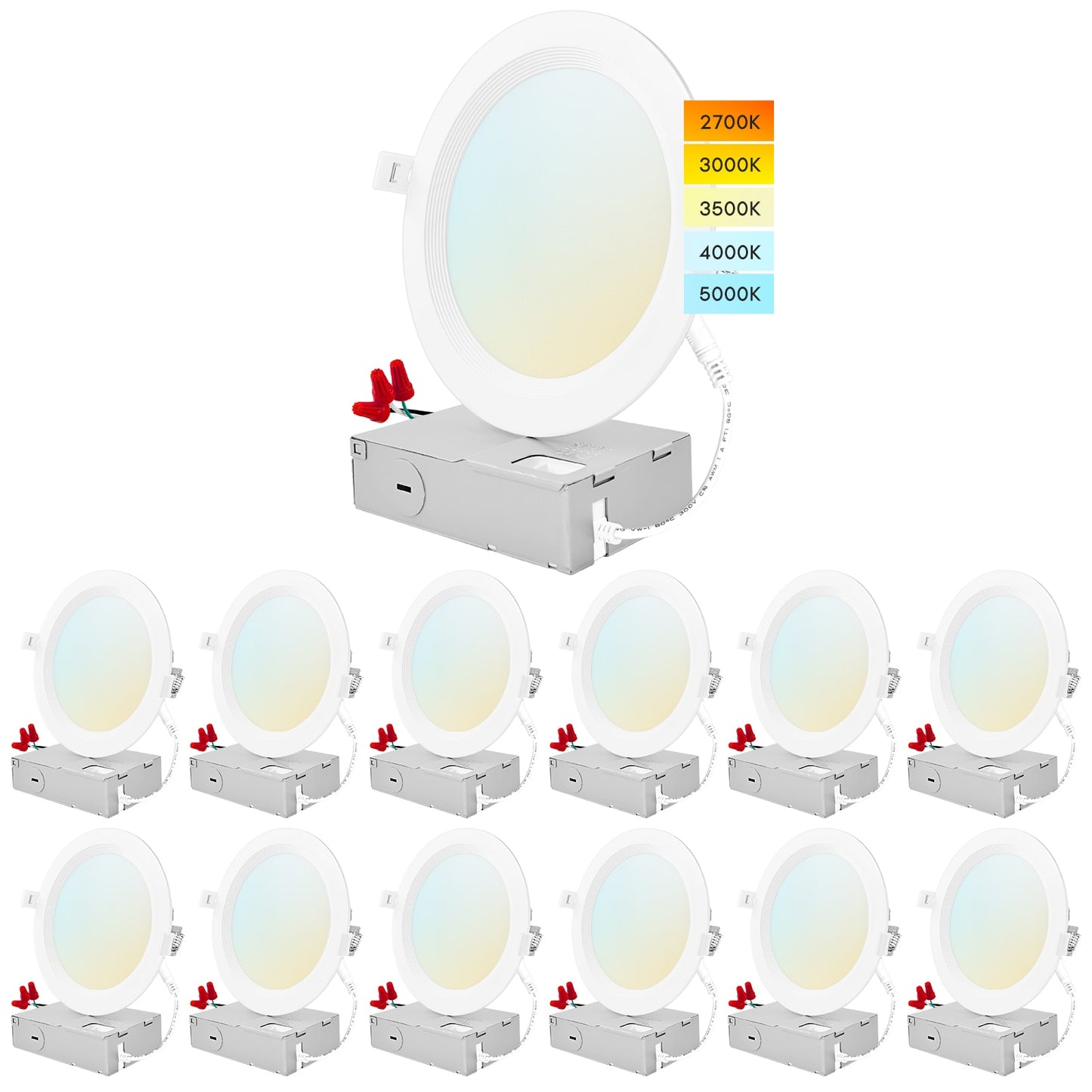 Luxrite White 6-in 1150 -Lumens Switchable white Round Dimmable LED Canless Damp rated Recessed Downlight 12 -Pack