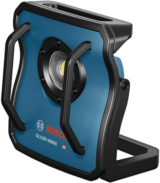 BOSCH GLI18V-4000CN 18V Bluetooth LED Floodlight - 4,000 Lumens, Remote Control, Durable Metal Body, Adjustable Brightness & Long Runtime - Perfect for Job Sites & Outdoors (Bare Tool)