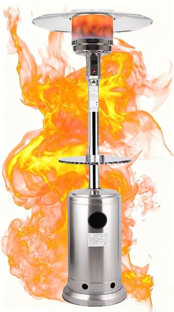 Patio Heater Outdoor Freestanding Space Heater,45000 BTU Standing Gas w/Shelf Tabletop & Wheels, Tip-Over Protection Auto Shut Off,for Home Commercial Use