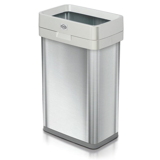 CLOROX 13 Gallon Trash Can - 50L Slim Open Top Garbage Bin for Commercial Spaces, Kitchen, Office - Narrow Rectangular Stainless Steel Body with Hinged Rim Protection