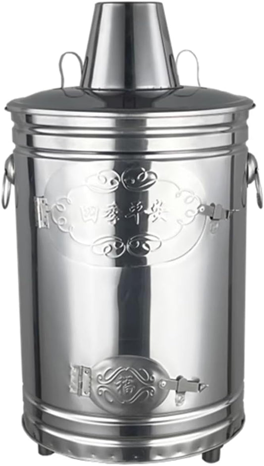 Stainless Steel Burn Barrel with Chimney, Outdoor Trash Incinerator, Modern Round Fire Pit, Silver