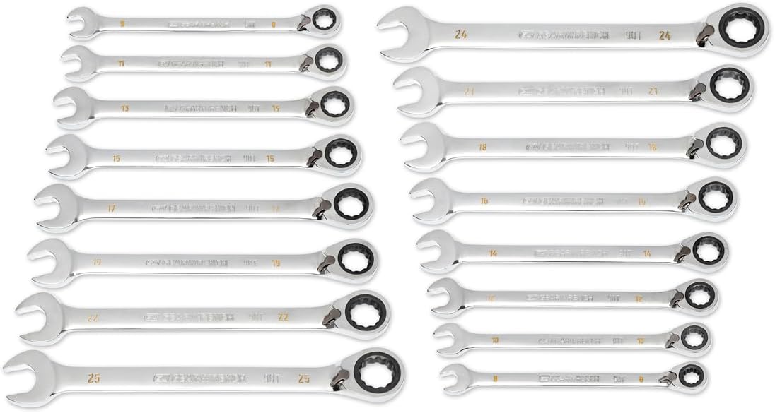 GEARWRENCH 16 Piece 90-Tooth 12 Point Metric Reversible Ratcheting Wrench Set | 86629