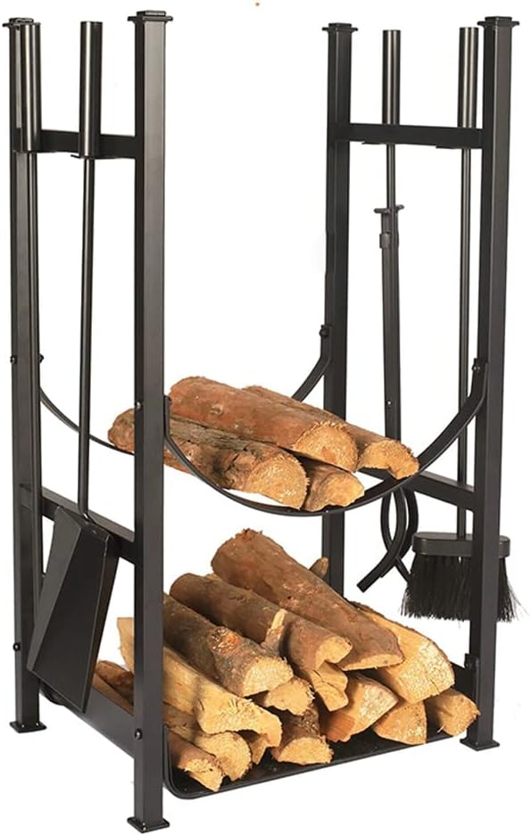 Log Store Firewood Rack Set Outdoor Firewood Holder Heavy Duty Steel Indoor Metal Log Holder Fireplace Tools Black Fire Wood Racks,