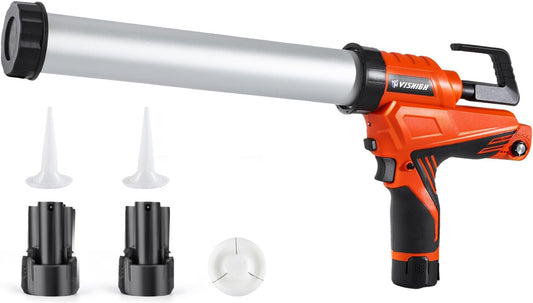 VISHIGH Cordless Caulk Gun with 2 Batteries 12V, 10oz/300ml~20oz/600ml, Anti-drip, Stepless Speed Control, 2-in 1 Portable