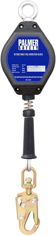 Palmer Safety SRD 15 FT. Self Retracting Lifeline I SRL Device Swivel Top Galvanized Cable With Small Steel Snap Hook I OSHA ANSI Industrial Roofing Tool Personal Fall Arrest Protection Safety Yoyo