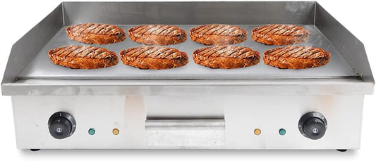 29" Commercial Electric Griddle-110V 4400W Electric Countertop Griddle Non-Stick Restaurant Teppanyaki Flat Top Grill Stainless Steel Adjustable Temperature Control 122°F-572°F(No plug included)