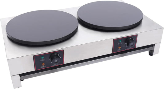RocoReny Commercial Electric Crepe Maker, 3400W Griddle 16'' Large Pancake Machine Non-Stick Cereals Pancake Stove Flat Plate Crepe Griddle Adjustable Temperature for Tortilla, Eggs (Double)