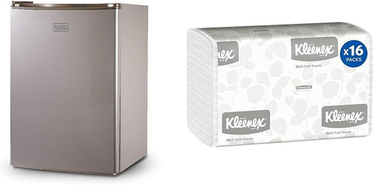 BLACK+DECKER 2.5 Cu Ft Compact Refrigerator Bundle with Kleenex 150 Sheets Per Pack Multifold Paper Towels, 16 Packs Per Case, 2,400 Sheets Total