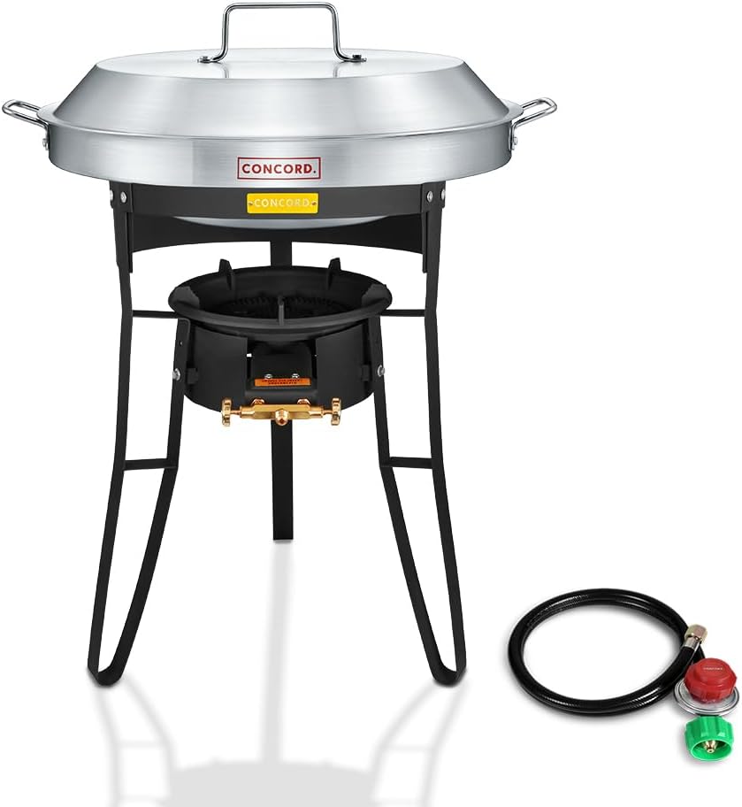 Concord 30" Powder Coated Steel Comal Stand with Stainless Steel Full Comal Set and Roadster Single Propane Burner. Great for Discada, Tacos, Street Vendor, Etc.…