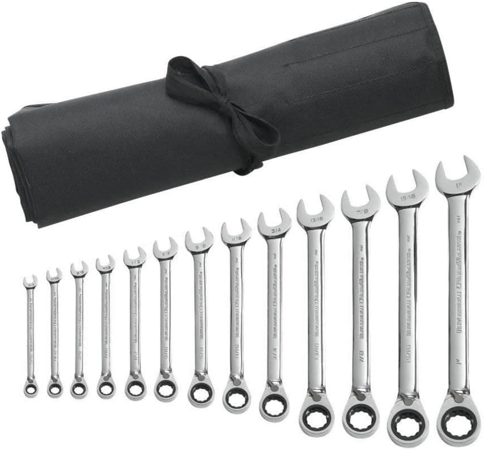 GEARWRENCH 13 Pc. 12 Pt. Reversible Ratcheting Combination Wrench Set with Tool Roll, SAE - 9509RN