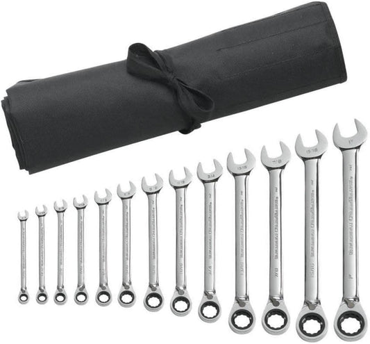 GEARWRENCH 13 Pc. 12 Pt. Reversible Ratcheting Combination Wrench Set with Tool Roll, SAE - 9509RN