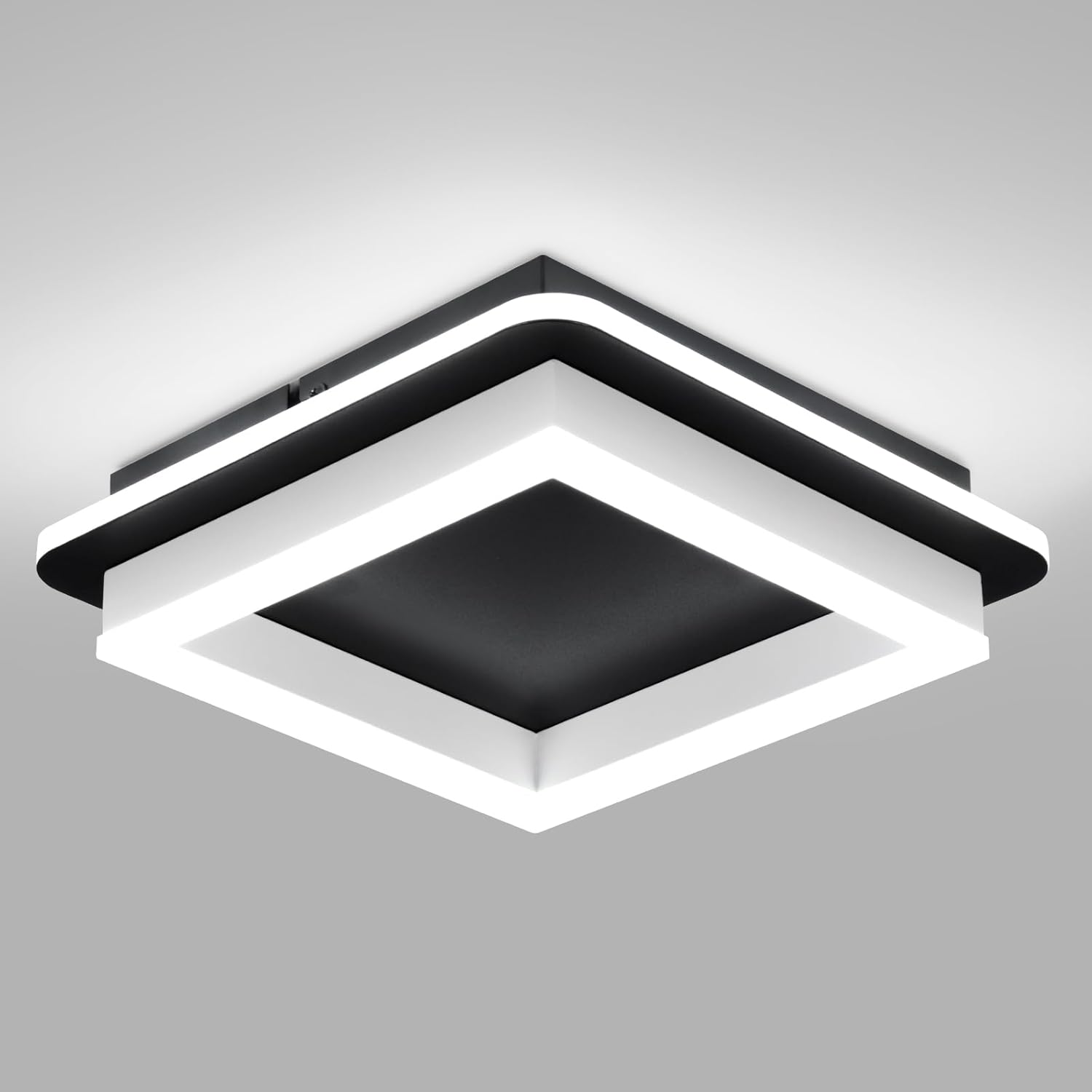 CANEOE Black Led Hallway Light Fixtures 6000K Cold White LED Modern Ceiling Light Fixtures Acrylic Square Flush Mount Ceiling Lamp for Bedroom Kitchen Bathroom Hallway Ceilings Lighting