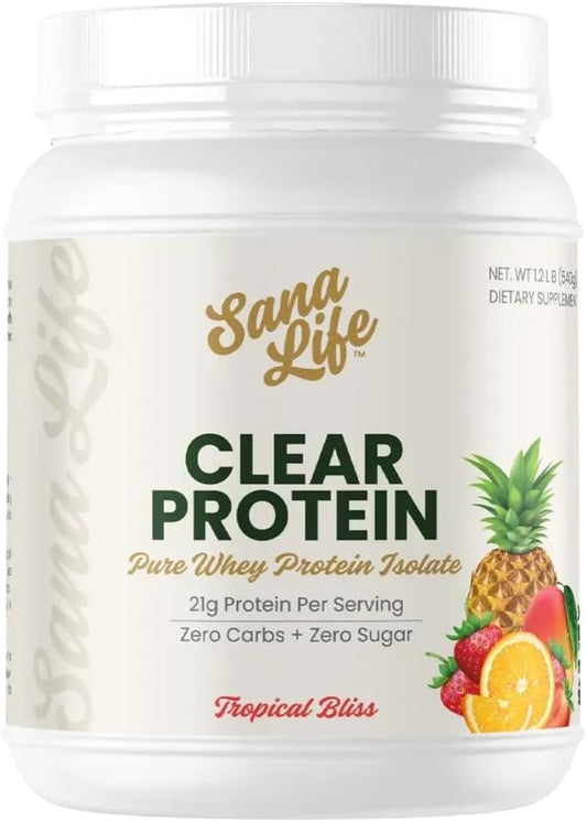 Clear Protein Pure Whey Isolate Powder, Refreshing Tropical Bliss Flavor – Zero Sugar, Zero Carbs – Easy to Mix & Digest – Light, Bloat-Free Post-Workout Recovery Drink - 20 Servings