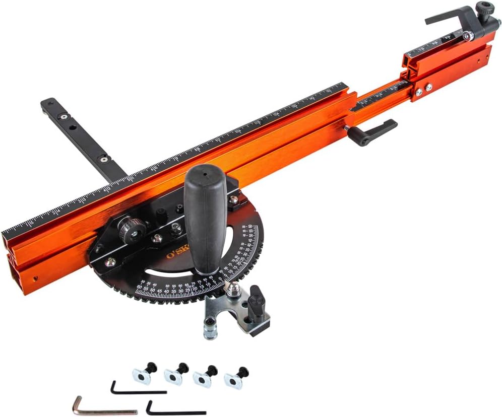 O’SKOOL Miter Gauge Extension Fence System with Standard Slot and Stop Holes,Telescoping Fence and Flip Stop