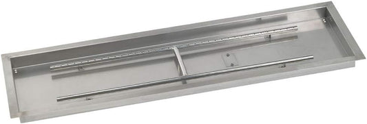 Golden Flame 48" x 14” Rectangle Drop-In Fire Pit Pan w/ Installed Stainless-Steel H-Burner - Weatherproof, Whistle-Free Set for Patio & Backyard