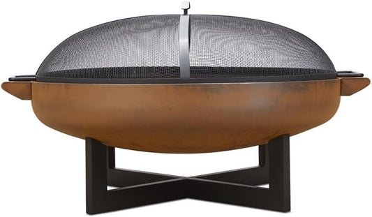 Maklaine 37" Round Wood Burning Steel Fire Pit in Rust Brown