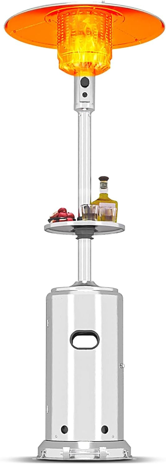Propane Patio Heater,48000BTU Outdoor Gas Heater with Ignition Systems and Wheels, Stainless Steel Deck Heater for Backyard Garden Restaurant Cafes,Double-Layer Burner,Cover Up 200 Sq.ft