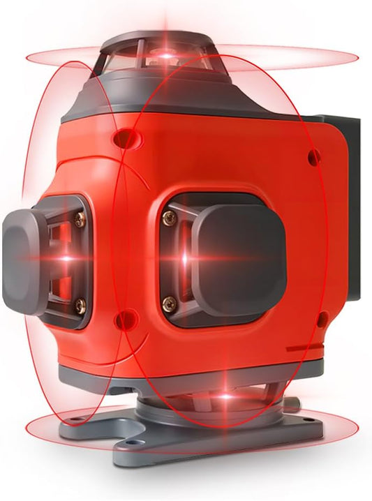 4D 16 lines laser level 4×360° self leveling Precision Cross Line level tool Two 360° Vertical and Horizontal Red beam with hand wave mode control Rotary laser level (4D 16 Red Lines)