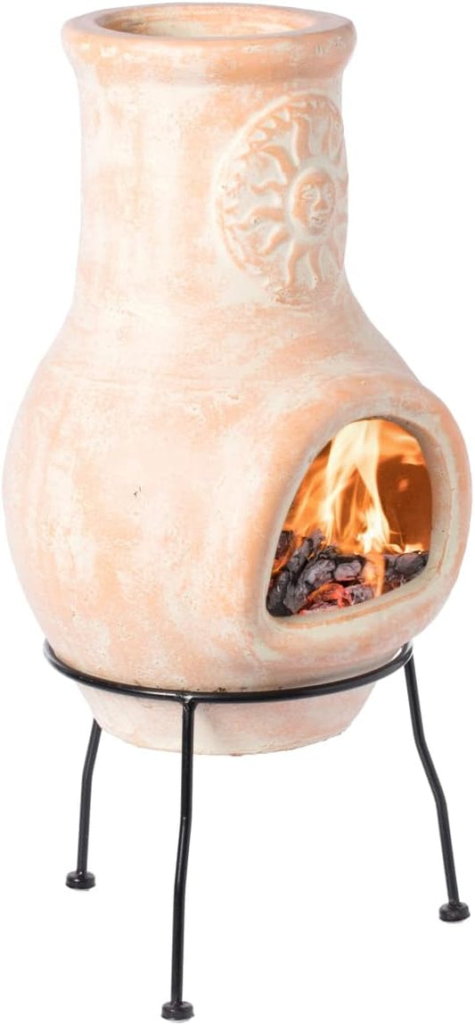 Outdoor Clay Chiminea Sun Design Charcoal Burning Fire Pit - Beige - 12 x 25.50 in.