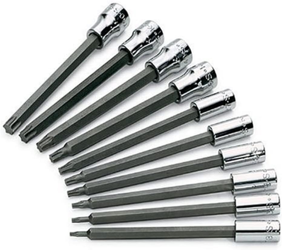 SK Tools USA 1/4" & 3/8" Drive, 10 Piece, Chrome Long TORX® Bit Socket Set: T8 - T50 | 84220
